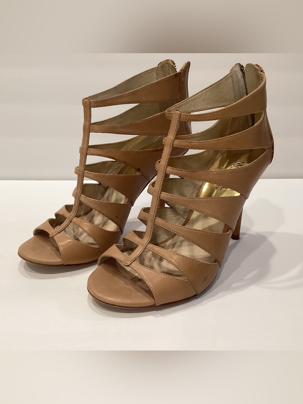 Michael Kors Tan Strappy Cage High-Heel Sandals